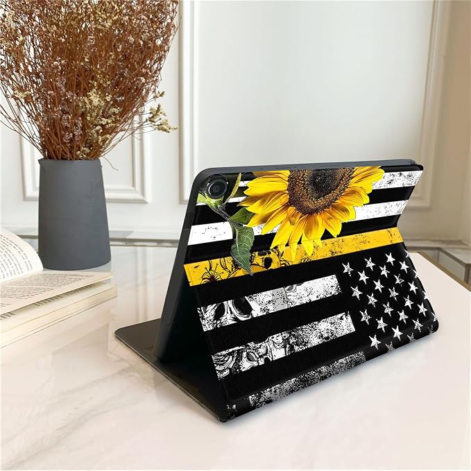DEGDFSGR for Amazon Fire HD 10 Tablet 10 Plus Tablet Case (13th/11th Generation 2023/2021 Release) with Adjustable StandAuto Sleep/Wake for Kindle Fire 10 Case 10.1 inchAmerican Flag Sunflower Cross