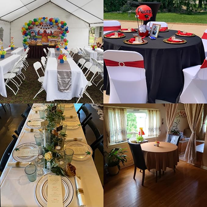 6 Pack White Round Tablecloths 132 Inches Table Cloth Stain and Wrinkle Resistant Washable Polyester Table Cover Fabric for Party, Wedding,Dining,and Banquet Decoration