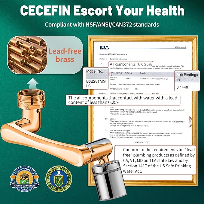 Patented CECEFIN 1080°Swivel Faucet-Extender Sink-Aerator - 2-Mode Splash Water Tap Extension, Kitchen Bathroom 360 Rotate Spray Attachment, Multifunctional Universal Robotic Arm -Wash Hand/Hair/Face