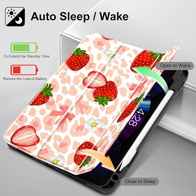 May Chen Case for iPad Pro 11 inch (4th 3rd 2nd &amp 1st Gen) 2022 2021 2020 2018 Trifold Stand + Pencil Holder + Auto Wake/Sleep + Soft TPU Protective Stand Back Cover Abstract Floral