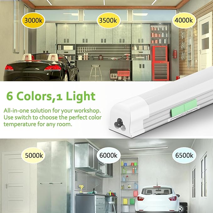 6 Pack Dimmable 4FT Led Shop Lights,30W T8 Integrated LED Tube Light,3000-6500K Tunable,3900LM W Frosted Cover,High Output,Linkable,Plug and Play Lights for Workshop,Garage,Basement,Barn