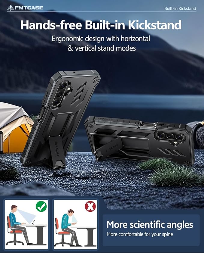 FNTCASE for 11 Pro XL Case Rugged Kickstand 2 Front Frames Black | Built-in Screen Protector 20FT Military-Grade Drop Protection Rugged Heavy Duty Shockproof Full Body Protective Cover