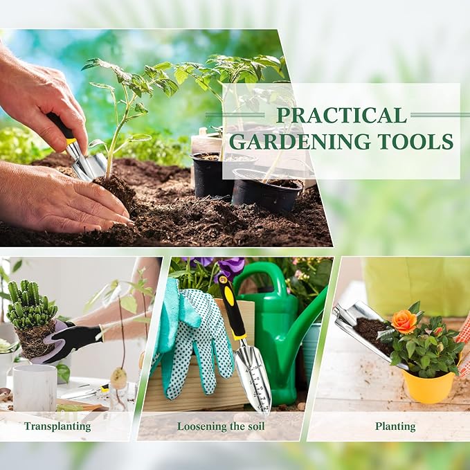 Honoson Garden Hand Trowel Transplant Trowel with Measurements Aluminum Alloy Planting Tools with Rubber Handle Small Gardening Hand Tools Shovels for Gardening Cultivating Transplanting Supplies