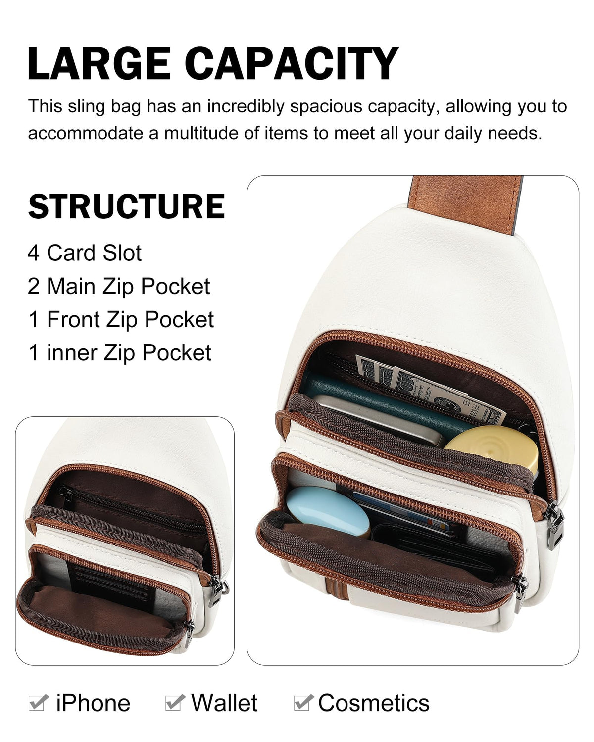 MASINTOR Sling Bag for Women, Crossbody Fanny Pack Sling Backpack, Beige