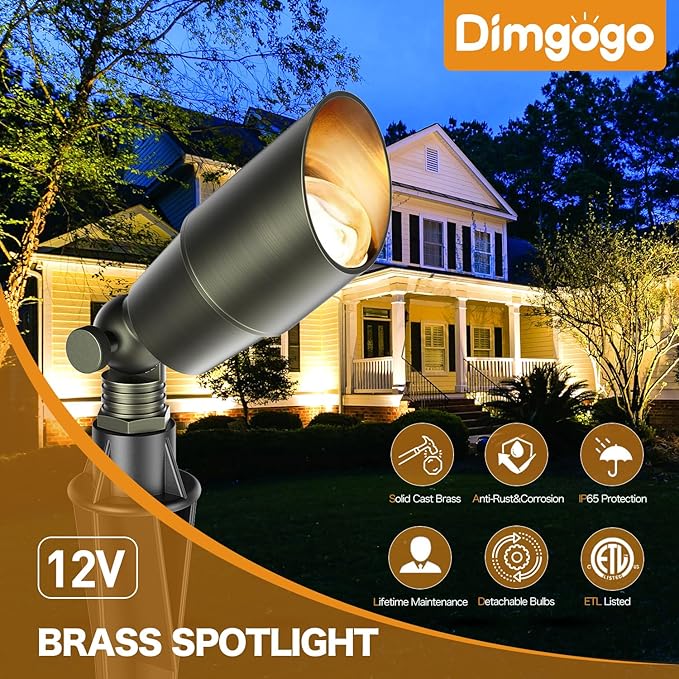 Low Voltage Landscape Lighting, 12V Brass Landscape Lighting Solid - Heavy Duty Waterproof Outdoor Up Lighting for Garden, Yard, Trees, Path & Deck - Bronze Accent Lighting, 4 Packs(No Bulb)