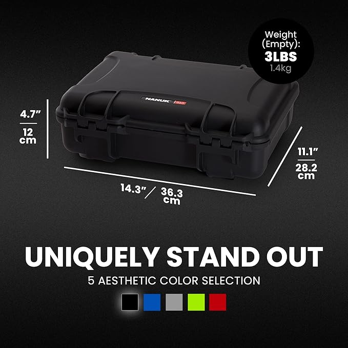 NANUK 910 Hard Case with Customizable Cubed Foam, IP67 Waterproof, Dustproof and Impact Resistant, 14.3” x 11.1” x 4.7”, Rugged Construction for Ultimate Protection, Made in Canada – Black