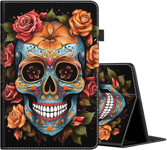 Case for All-New Amazon Fire HD 10 and 10 Plus Tablet (13th/11th Generation 2023/2021 Release) 10.1 Multi-Angle Smart Stand Cover Auto Sleep/Wake Skull and Fire