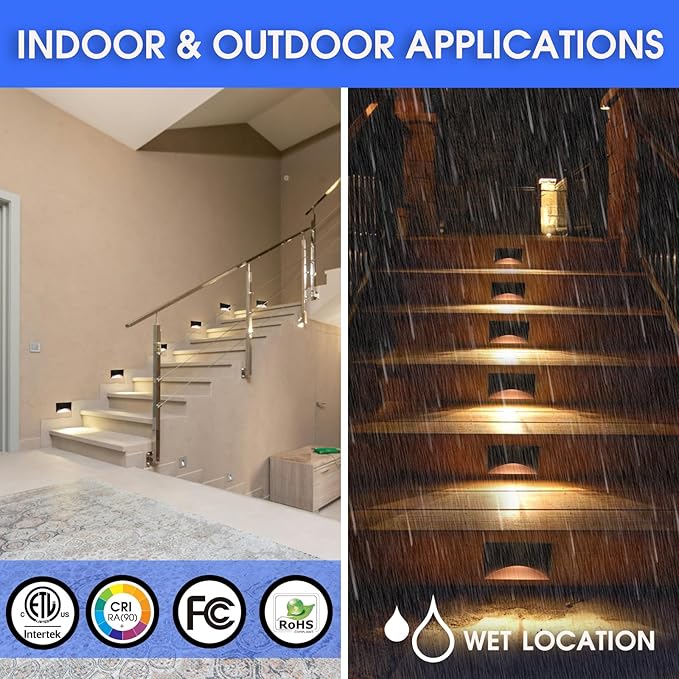 Energetic 5CCT 120V LED Indoor Outdoor Step Lights, 2700K/3000K/3500K/4000K/5000K Stair Lighting, 3W Dimmable LED Lights for Step Stair, CRI90, ETL Listed, IP65 Waterproof, Aluminum, Bronze, Pack of 4