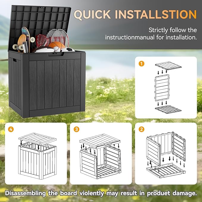 Outdoor Storage Box, 32 Gallon Deck Box Indoor Outdoor Storage Bin,Waterproof Resin Patio Storage Box for Garden Tools,Package Delivery,Pool Accessories,Sports Equipment,Patio Furniture,Lockable