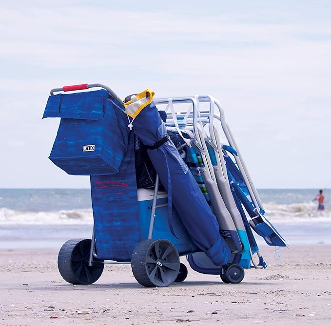 Rio Beach Wonder Wheeler Deluxe Utility, Lawn, and Beach Foldable Cart, Blue