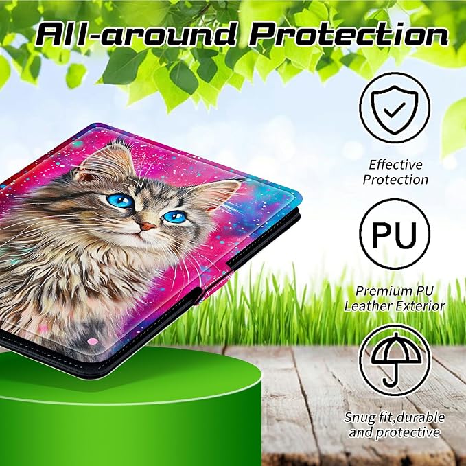 for Walmart Onn 10.1 2024 Onn 10.1 Gen 4 Universal Tablet Case 360 Degree Rotating Kickstand Protective Stand Case with Multiple Viewing PU Leather Shell Case Black Book Cat