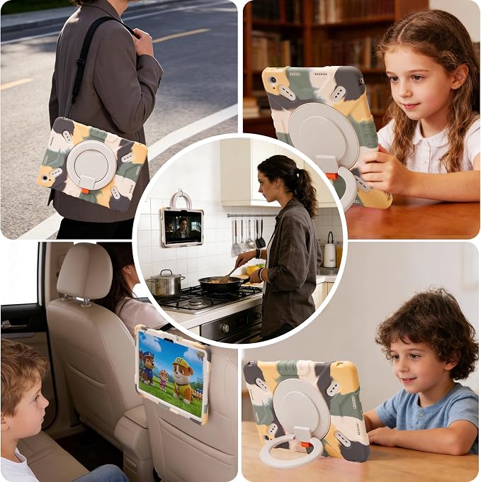 Pepkoo Triple Shock-Absorbing Protective Case for iPad (A16) 11th/10th Gen | Comfortable Heavy-Duty Kids Protective Case With Tactile Sensation With Handle Shoulder Strap (Black)