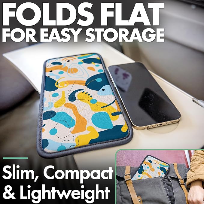 Flight Flap Airplane Tablet Holder Flexible Cell Phone and Tablet Holder Extra Large 12x7” Folding Cellphone Stand for Desk Kindle Bed Airplane Gadgets Long Travel Essentials (Black)