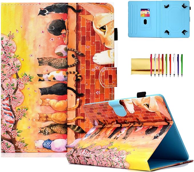 Universal 7 Inch Tablet Case Techcircle Ultra Slim Lightweight PU Leather Stand Folio Flip Wallet Protective Shell Case [Card Slots] [Magnetic Closure] for All 7 Android Tablet PC Cherry Blossom