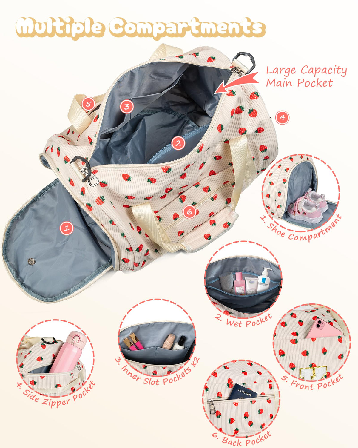 Vogewood Holiday Gift Set, Girls Gym Bag, Kids Personalized Weekend Duffel