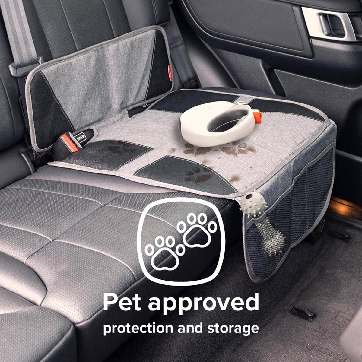 Diono Super Mat Car Seat Protector For Infant Car Seat, Booster Seat and Pets, Crash Tested, Thick Padding, Non Slip Backing, Durable, Water Resistant Protection, 3 Handy Mesh Storage Pockets, Gray