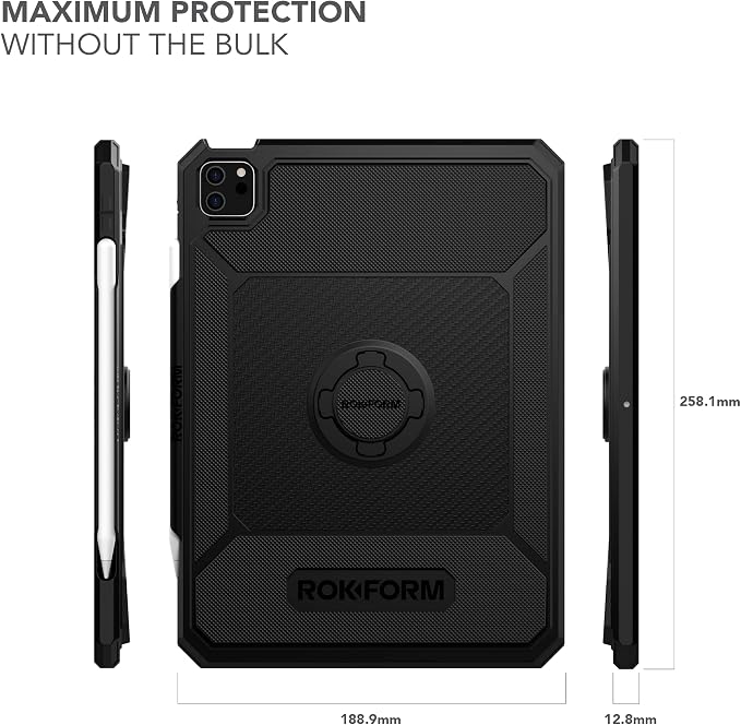 Rokform Rugged iPad Case 10.9-11 Magnetic Compatible with iPad Air 5 (2022) iPad Air 4 (2020) and The iPad Pro 11 in. 5th 4th and 3rd gen (2021/2020/2018) - Black