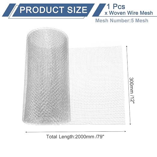 uxcell 5 Mesh 79" x 12" Woven Wire Mesh, 304 Stainless Steel Air Vent Filter