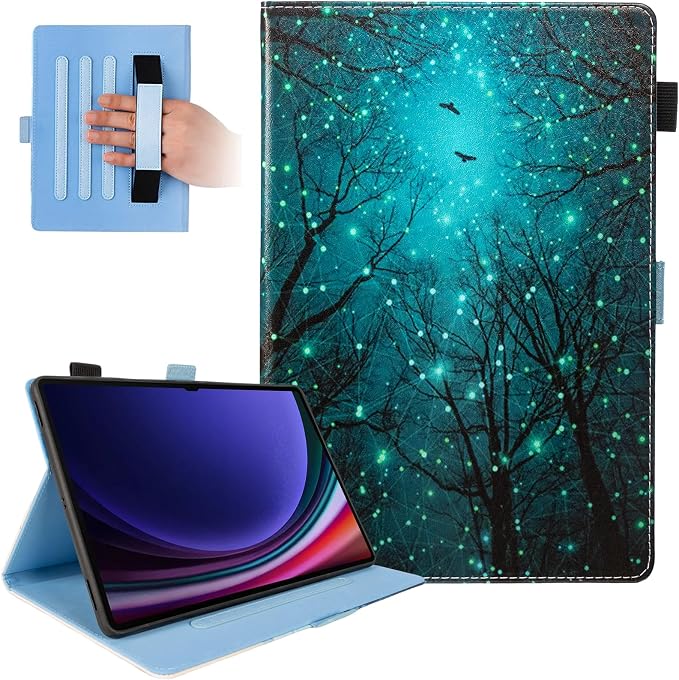 Dteck Wallet Case for Galaxy Tab S10+/S9+/S7 FE/S8+/S7 Plus 12.4 Tablet Premium PU Leather Folding Stand Auto Wake/Sleep Pen Holder Case with Hummingbirds