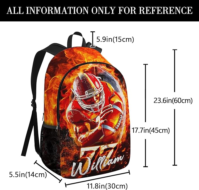 Custom Football School Backpack for Boys Personalized Name Bookbag Kids Backpacks with Lunch Box for Elementary Middle School