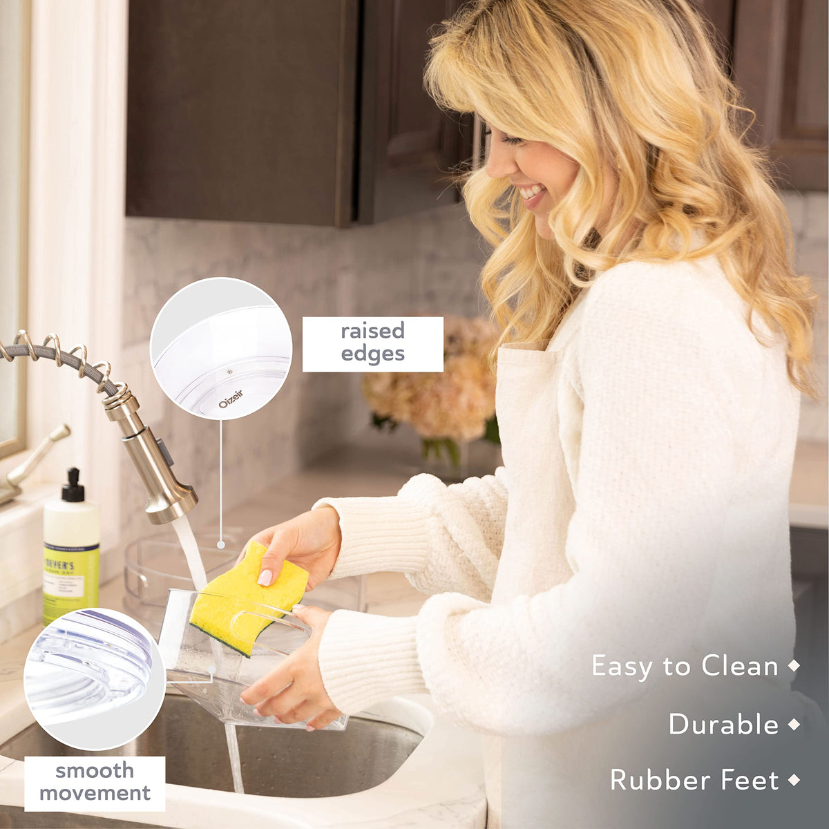 Oizeir Lazy Susan Turntable (2-Pack) - Clear Acrylic, Rotates 360 Degrees, Easily Organize Your Fridge, Cabinet or Counter - Carousel Storage for Food, Spices, Cosmetics