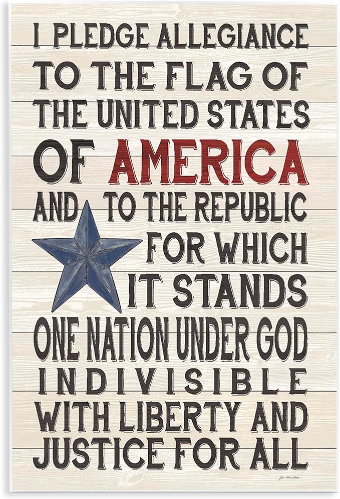Stupell Industries Pledge of Allegiance Stars and Stripes Americana Rustic Wood Look Sign Wall Plaque, 12 x 18, Multi-Color