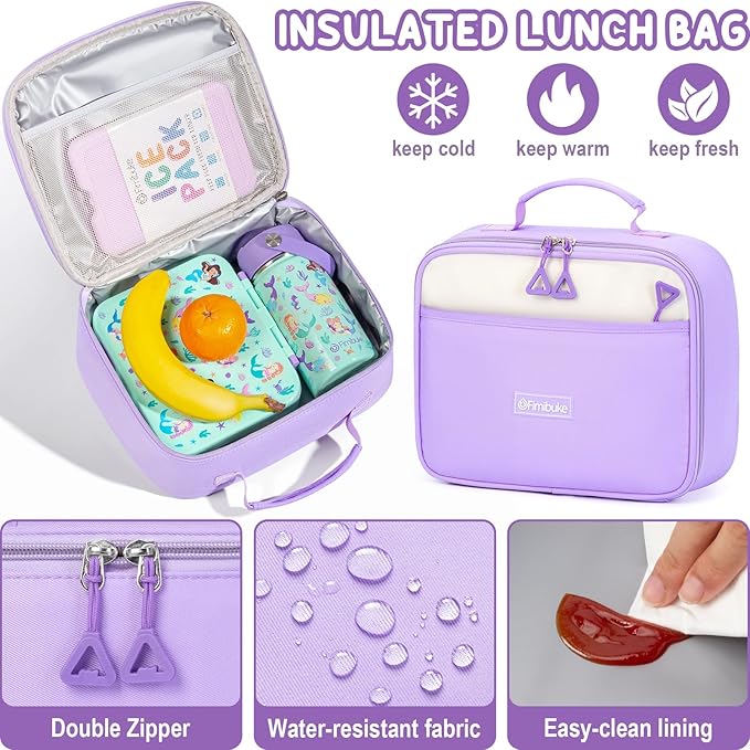 Fimibuke Backpacks for Girls, 3 PCS Waterproof School Backpack with Lunch Box & Pencil Pouch for Kids Teen Girl, Cute Bookbag School Bag for Elementary Middle High School Student Ages 6+(Blue)