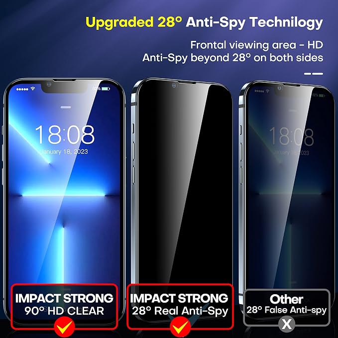 ImpactStrong Anti-Spy Privacy Screen Protector for iPhone 11 / iPhone XR (6.1-Inch) 9H Tempered Glass Shatter-Resistant Anti-Scratch Easy Install Kit Case Friendly 2-Pack