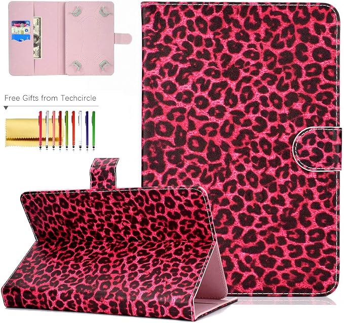 Universal 7 Inch Tablet Case Techcircle Ultra Slim Lightweight PU Leather Stand Folio Flip Wallet Protective Shell Case [Card Slots] [Magnetic Closure] for All 7 Android Tablet PC Cherry Blossom