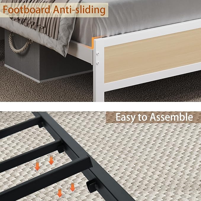 Queen Bed Frame with Charging Station and Storage Headboard, Metal Platform Bed Frame Queen Size with LED Lights, Heavy Duty Metal Slats Support, No Box Spring Needed, Easy Assembly, Beige