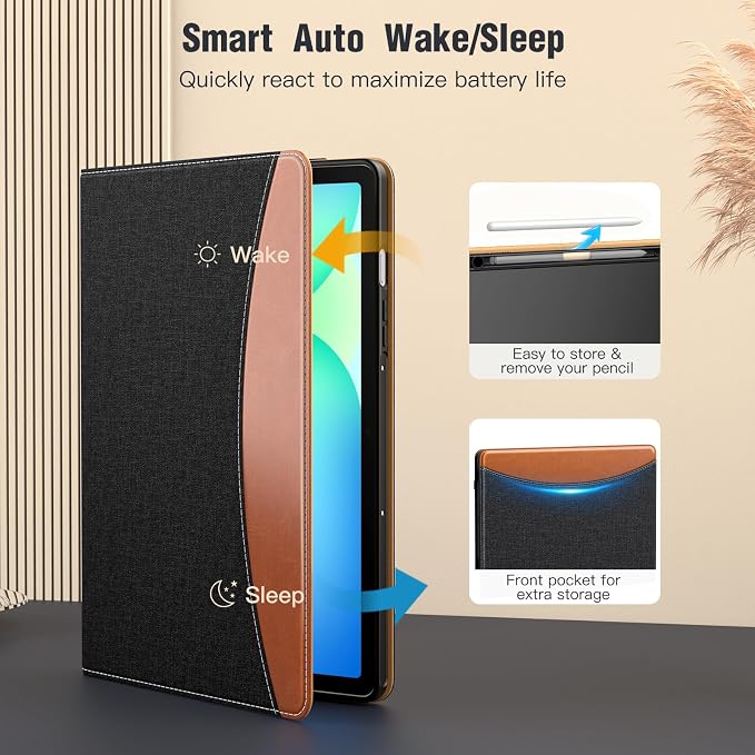 MoKo Case for Samsug Galaxy Tab S10 Lite/ S10 FE/ S9 FE/ S9 10.9/11 Inch | Built-in S Pen Holder Case for Samsung Tablet (2025/2023) PU Leather Hand Strap &amp Front Pocket Blue &amp Brown