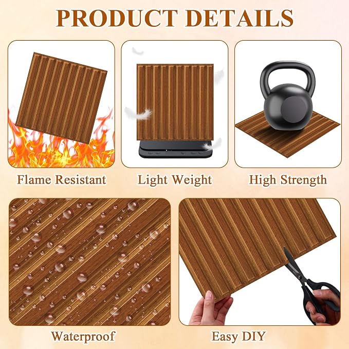 Nuanchu 32 Pcs 3D Slat Wall Panels 12 x 12 Inch PVC Fluted Textured Panel