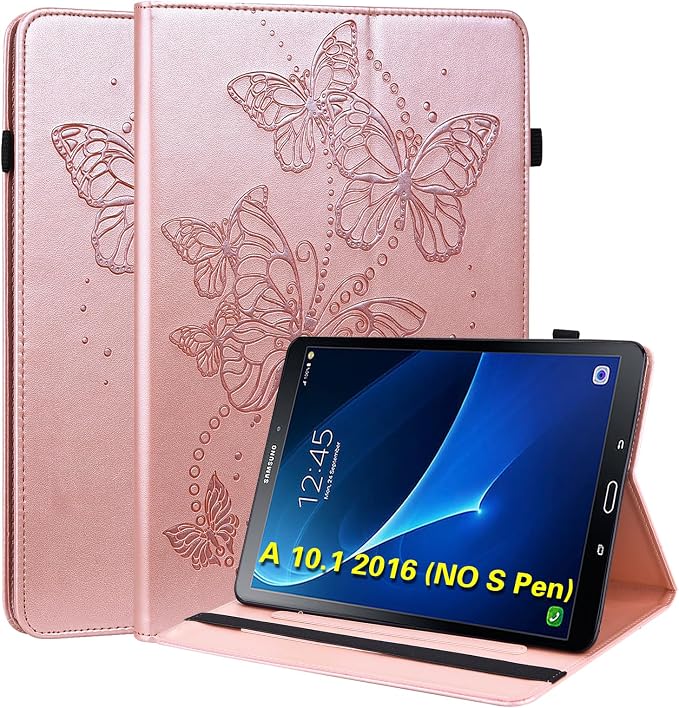 Case for Samsung Galaxy Tab A 10.1 2016 (No S Pen Version)Butterfly PU Leather Folio Flip Stand Case 10.1 Inch (SM-T580/T585/T587) - Blue