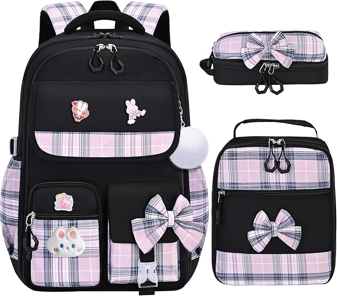 Girls Backpack,Kids School Backpack With Lunch Box Pencil Case Set,Cute Childrens Schoolbag For Girls