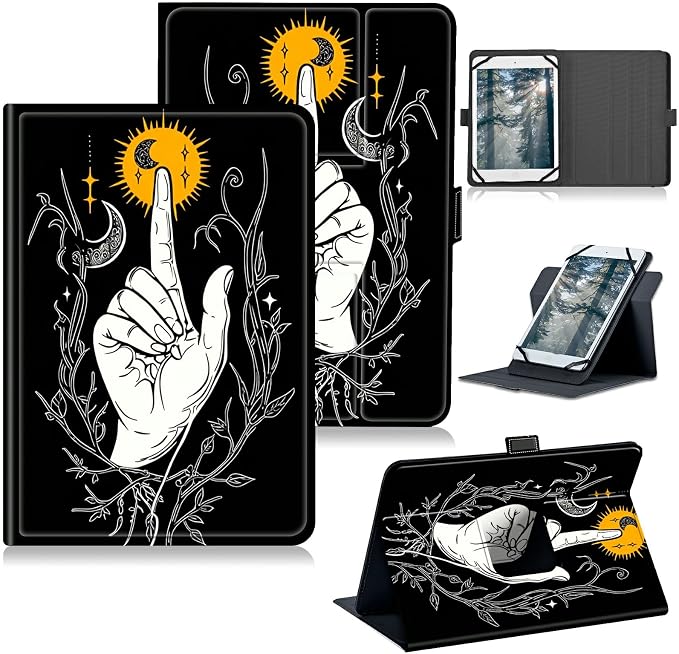 for Walmart Onn 10.1 2024 Onn 10.1 Gen 4 Universal Tablet Case 360 Degree Rotating Kickstand Protective Stand Case with Multiple Viewing PU Leather Shell Case Black Book Cat