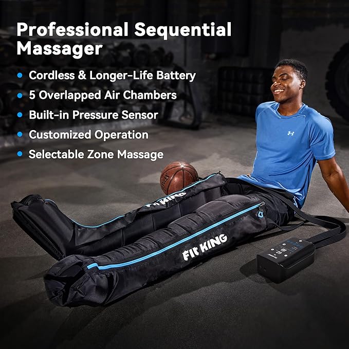 FIT KING Cordless Recovery System, Professional Air Compression Massager, Reduces Muscle Pain and Improves Circulation, Warm-up and Fast Recovery for Athletes, Customized Zone Massage Optional (Small)