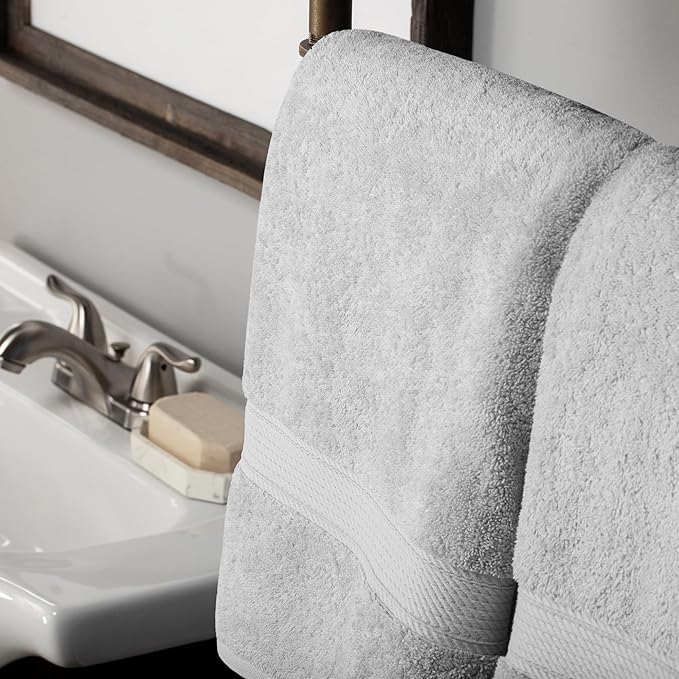 Superior Egyptian Cotton Pile Bath Towel Set of 2, Ultra Soft Luxury Towels, Thick Plush Essentials, Absorbent Heavyweight, Guest Bath, Hotel, Spa, Home Bathroom, Shower Basics, Silver