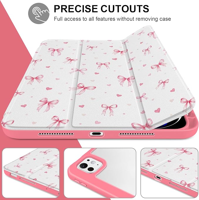Case for iPad Pro 11 inch M5 2025 /M4 2024 Blue Ribbon Stripe | Blue Ribbon Stripe Folio Case with Clear Back Pencil Holder Trifold Stand and Auto Sleep/Wake for Preppy Aesthetic Users