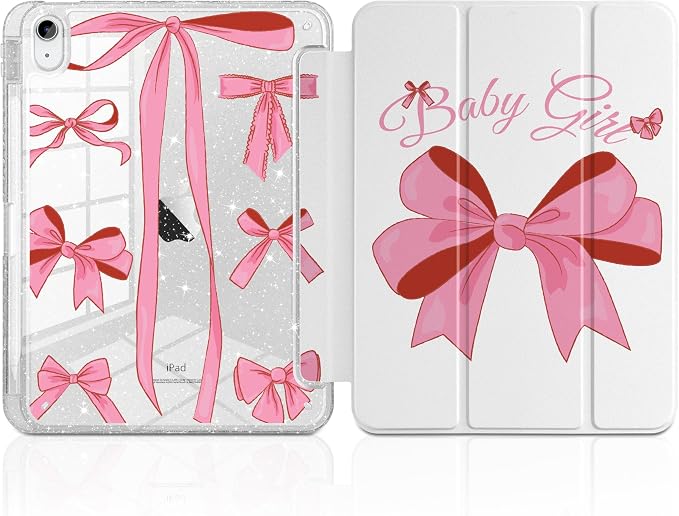 MEEgoodo Case for iPad A16 11th Generation 2025/10th Generation 2022 Glitter Tablet Cases with Transparent Acrylic Back+Trifold Stand +Pencil Holder+Auto Wake/SleepAbstract Sun &amp Palm Tree