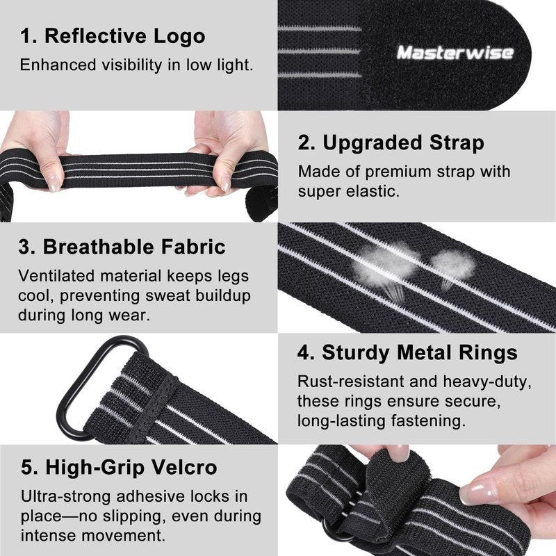 Masterwise 2PCS Adjustable Elastic Ankle Straps, Boot Straps for Cowboy Boots, Pant Leg Straps for Biking, Hiking, Fishing, Hunting, Traveling, Fits Men&Women (Black)