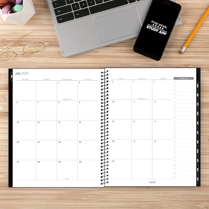 Five Star Planner 2026-2027 Weekly & Monthly Academic 12-Month July-June Advance Student Planner + Study App, 8-1/2" x 11", Black (CAW65905)