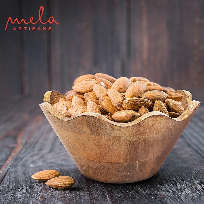 Mela Artisans Small Scalloped Decorative Wooden Bowl | 8 Inch Mango Wood Fruit & Serving Bowl | Natural Grain Finish | Perfect for Snacks | Desserts | Bread | Kitchen Counter | Handcrafted Decor