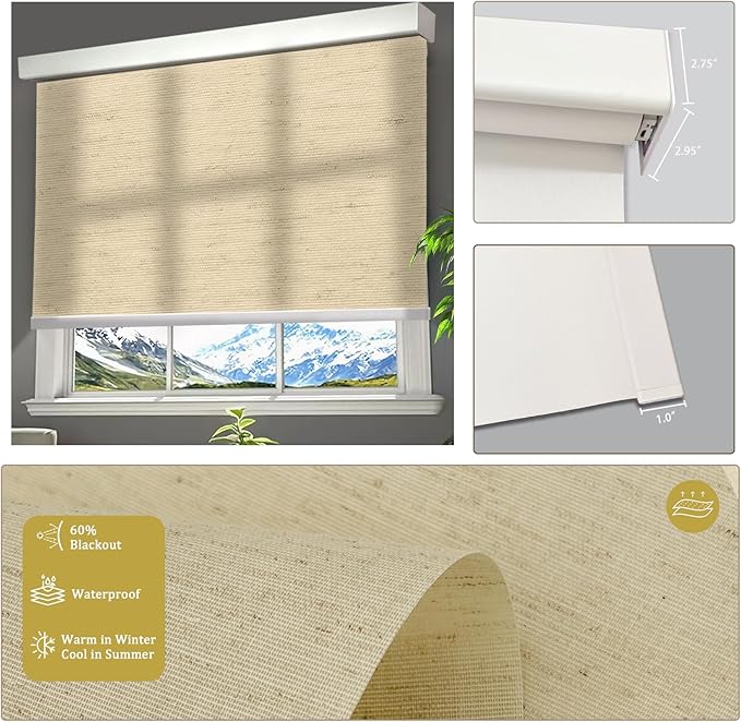 COOLWINDS Motorized Blinds with Remote Cordless Automatic Motorized Shades Custom Blinds for Windows Smart Curtains Compatible with Alexa Google Home(Light Filtering Linen Soft Dunes,W69 x H72in)