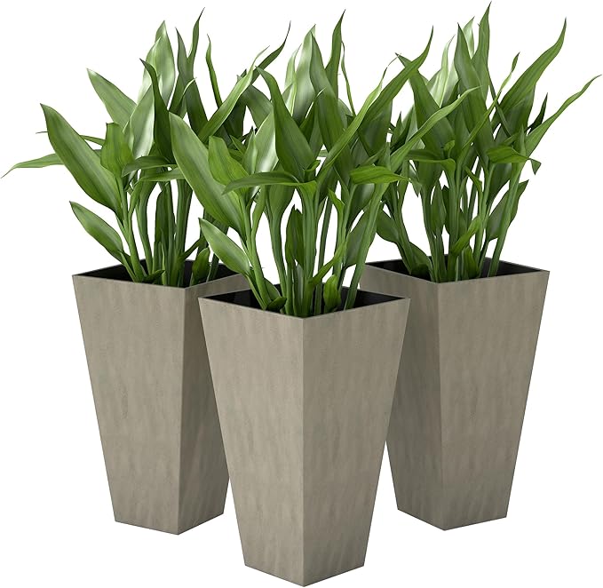 Outsunny Tall Planters for Outdoor Plants Set of 3, 28 in Taper Planters with Drainage Holes, Indoor Grande Plant Pots, Front Porch Decor, Grey