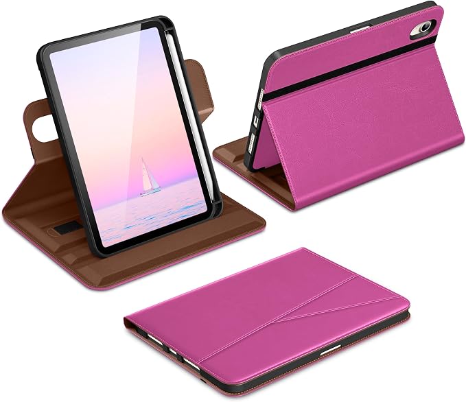 DTTO for iPad mini 7 A17 Pro 2024 aslo fit iPad mini 6 2021 Brown | 360 Degree Rotating Premium Faux Leather Folio Stand Cover with Pencil Holder Auto Sleep/Wake Multiple Angles Hand Strap