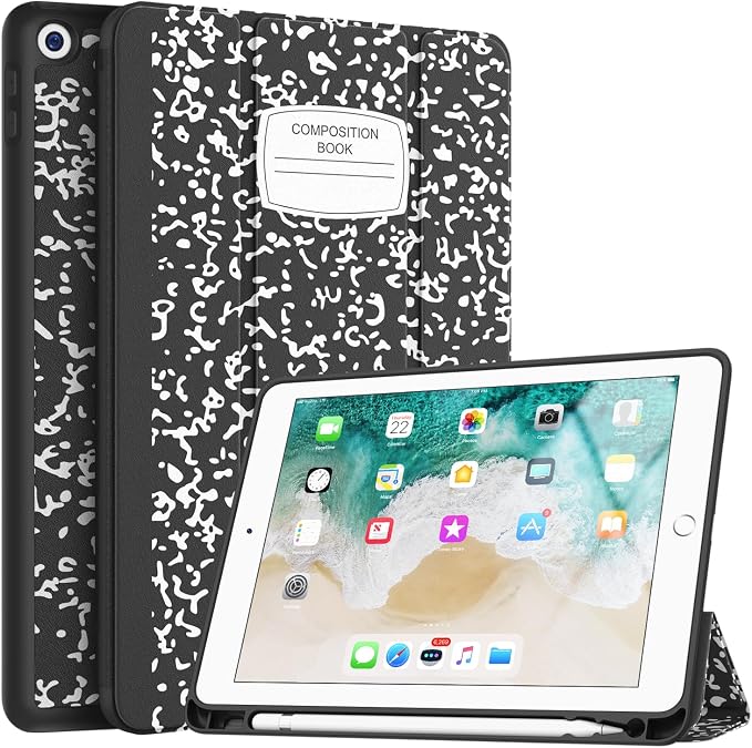 Soke Case Fits for iPad 6th/5th Generation with Pencil Holder - [Full Body Protection + Auto Wake/Sleep] Shockproof Soft TPU Back Cover for Apple iPad 9.7 inch 2018/2017 Black