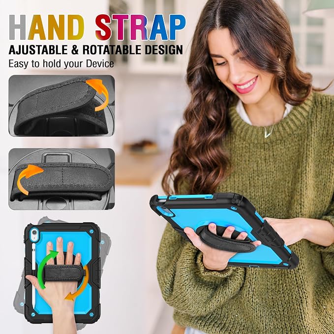 Case Compatible with iPad (A16) 11th 2025/10th Gen 2022 | Built-in Screen Protector Pen Holder Heavy Duty Shockproof Rugged Protective Case W/Handle Shoulder Strap