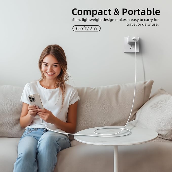 TANSEY 45W USB C Fast Charger with 6.6FT Braided Nylon Cable PD 3.0 Charger Block Compatible with iPhone 16/15 Series iPad AirPods Pro 2 &amp Samsung S24