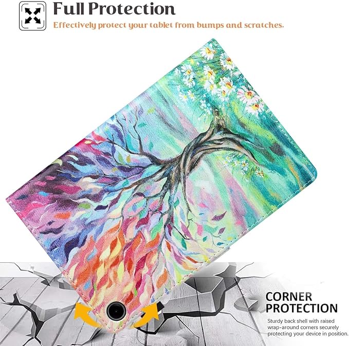 Case for Samsung Galaxy Tab A9 8.7 Inch 2023 (SM-X110/X115/X117) Suede Embossed Flower Flip Stand Protective Shell with Pen Holder &amp Card Slot No Smart Auto Wake/Sleep Function Brown