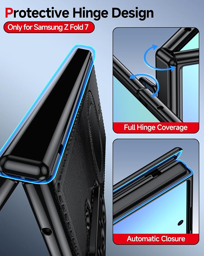 LeYi for Z-Fold-7 Case: Built-in Screen Protector Mag-Safe Leather Black | Galaxy Z fold 7 Case Magnetic Full Body Shockproof Hinge Protection Dual Layer Heavy Duty Z Fold7 Case para Samsung Fold
